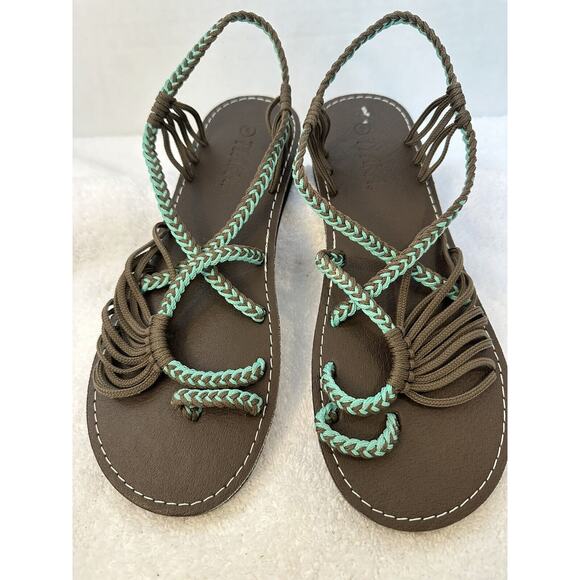 Plaka Shoes - Plaka SIZE 9 Thong Rope Braided Sandals Womens Brown Teal Women's